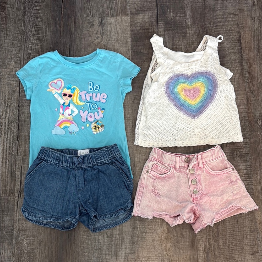 Girls Size 6 bundle -Colorful Kids' Clothing Set with Heart Tank and Graphic Tee
